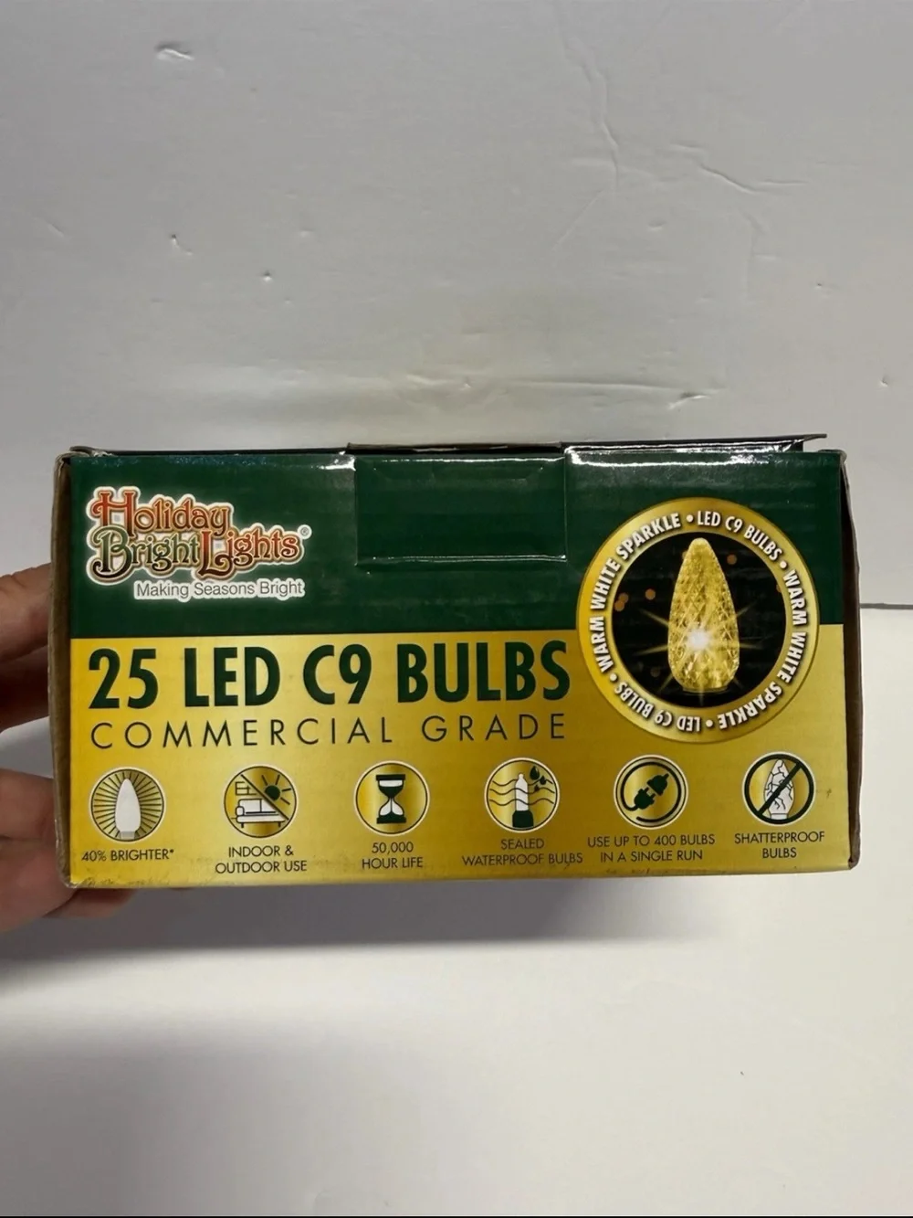 Holiday Bright Lights LED C9 Teardrop Green Bulb 25pk 120V E17 Waterproof NEW